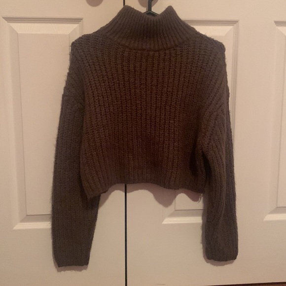 Garage cropped dark brown sweater. Half zip, size small - Picture 2 of 3